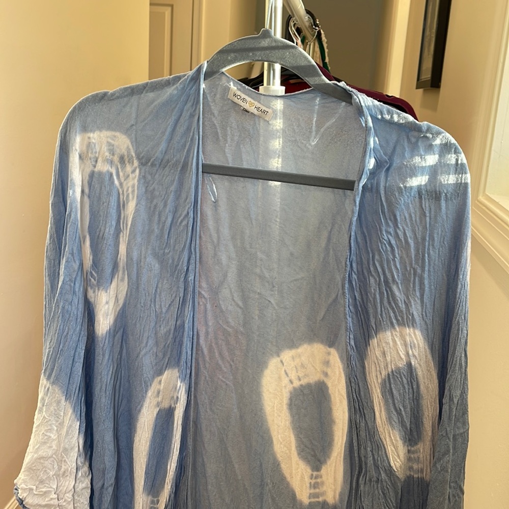 Blue and white tie dye kimono